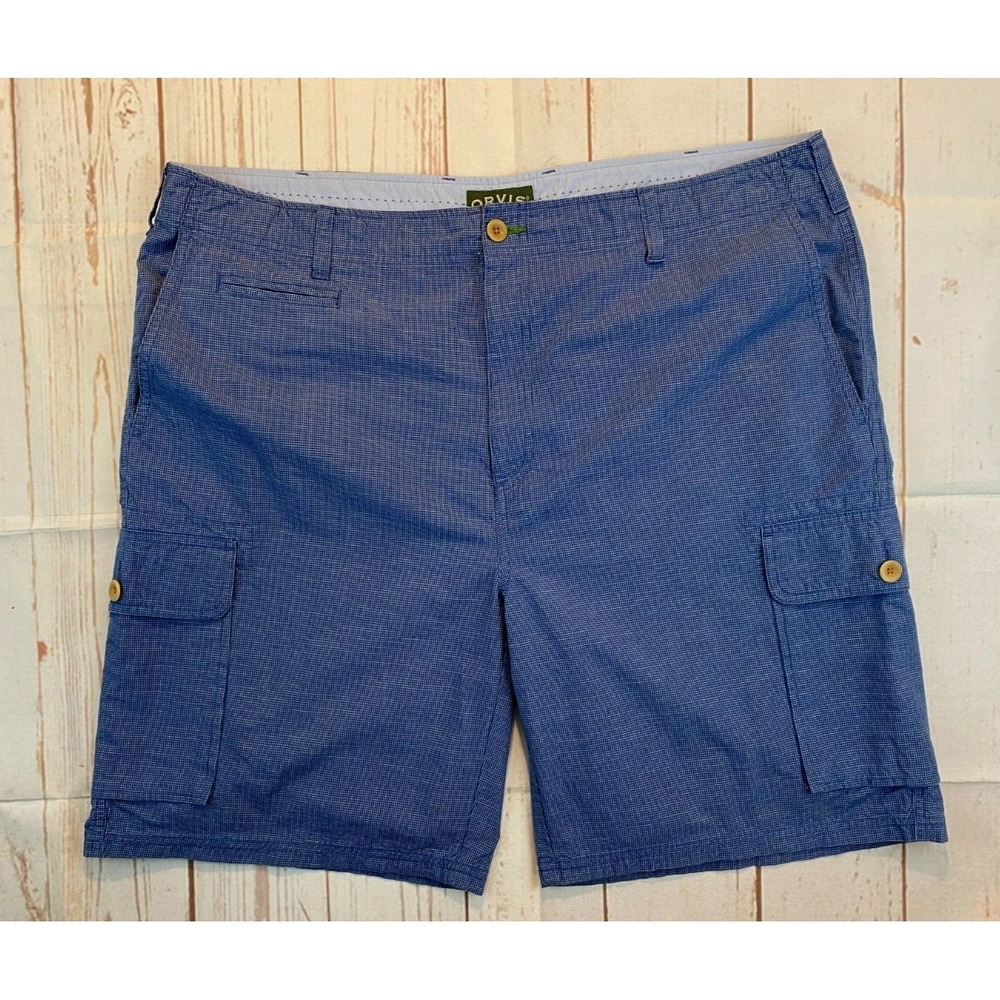 ORVIS Cargo Shorts MEN'S SIZE 40 Blue Multi Pocket Check Pattern Gingham outdoor